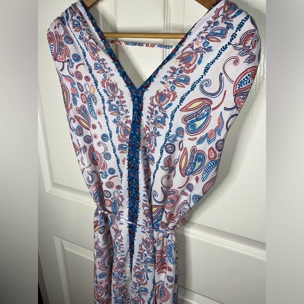 LOFT White and Colorful Bohemian Paisley Mini Dress Size Medium, Summer Go To - Picture 8 of 9